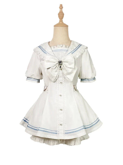 [pre-order] Sailor Collar Peplum Top + Shorts