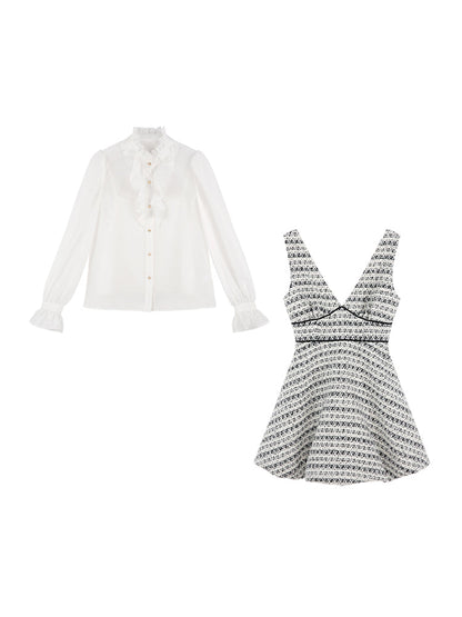 Houndstooth High-end Bud Skirt Dress Set