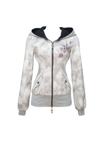 Leopard Print Shorts Grey Hoodie Set