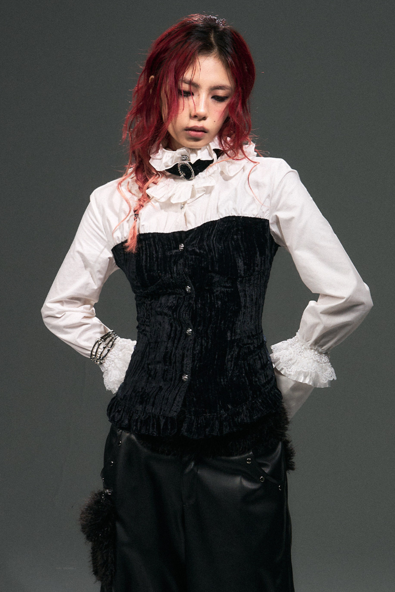 Velvet Lace Up Blouse