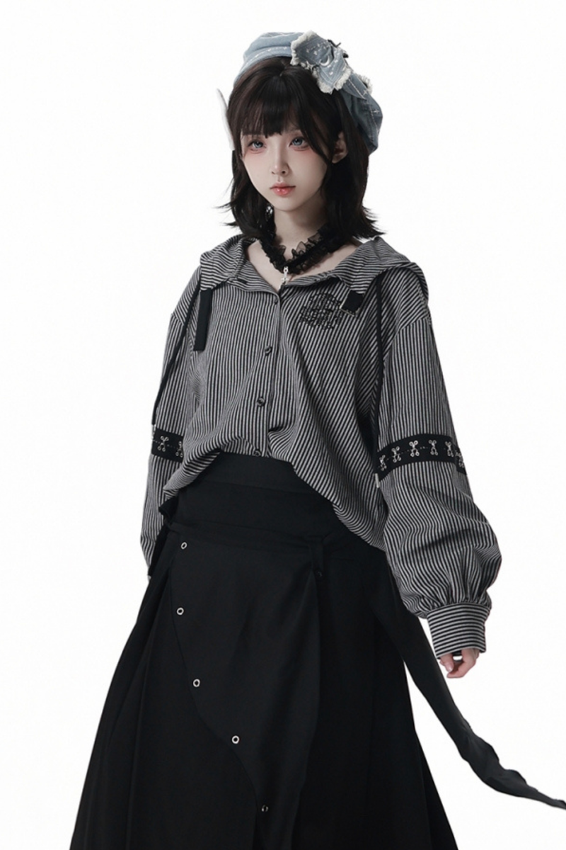 Striped Hooded Top + Long Skirt