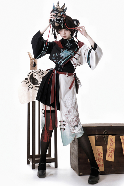 Devil's Chinese-style Jacket + Camisole + Pleated Skirt + Skirt Curtains