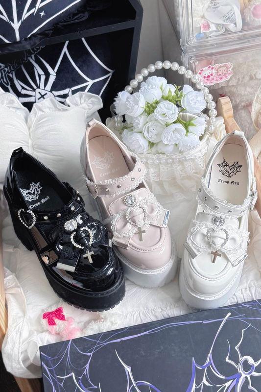Jewel Cross Ribbon Shoes