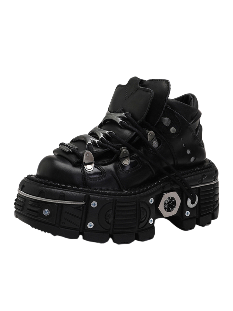 Dark Punk Platform Metal High Top Shoes [plain/with Chain Nut]