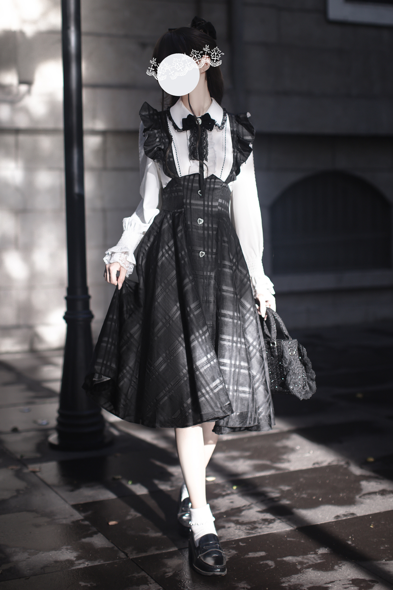 Long Checked Sass Skirt + Shirt + Ribbon