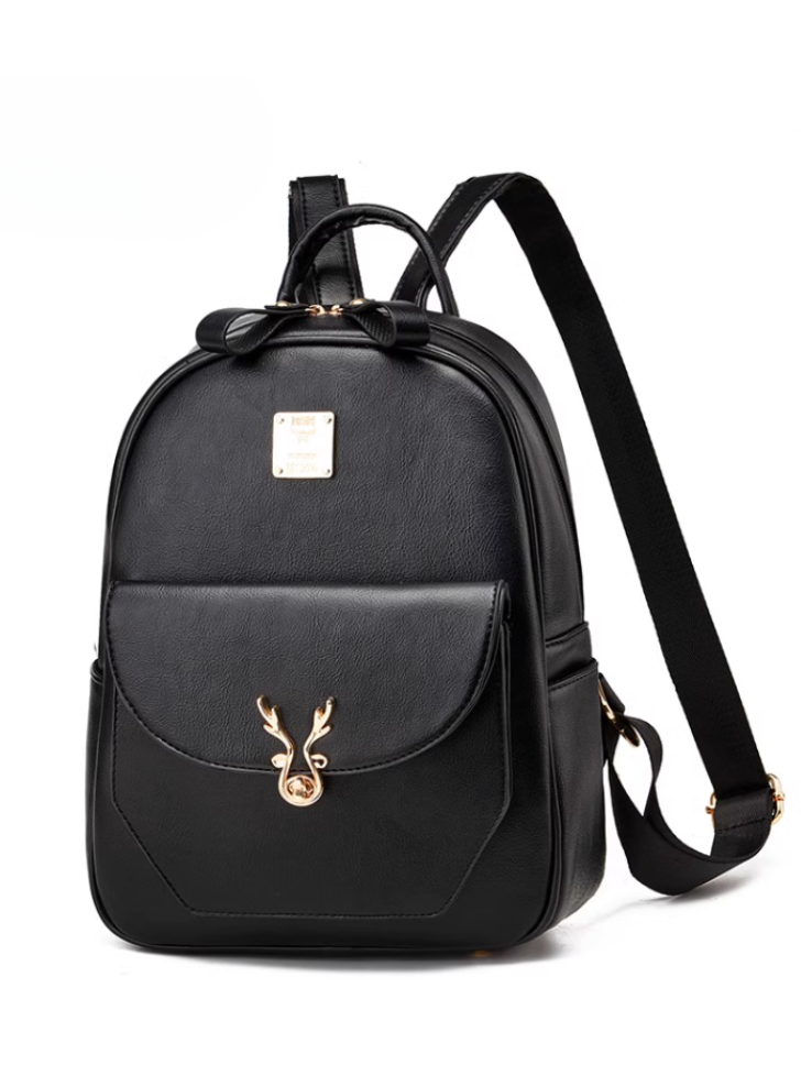 Reindeer Motif Leather-look Logo Plate Backpack