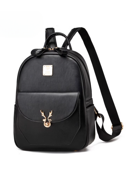 Reindeer Motif Leather-look Logo Plate Backpack