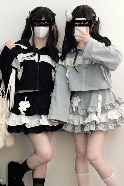 Subculture Sweet Ruffle Hooded Top + Skirt