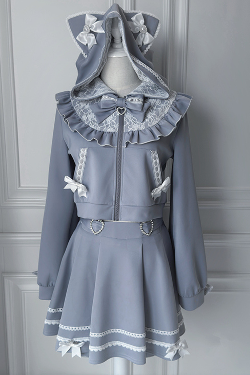 Cat Ear Dark Hooded Hoodie + Skirt