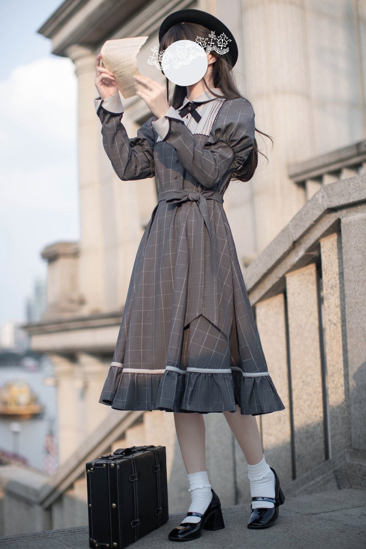 [pre-order] Gray Check Waist Dress