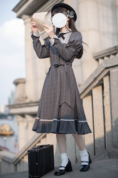 [pre-order] Gray Check Waist Dress