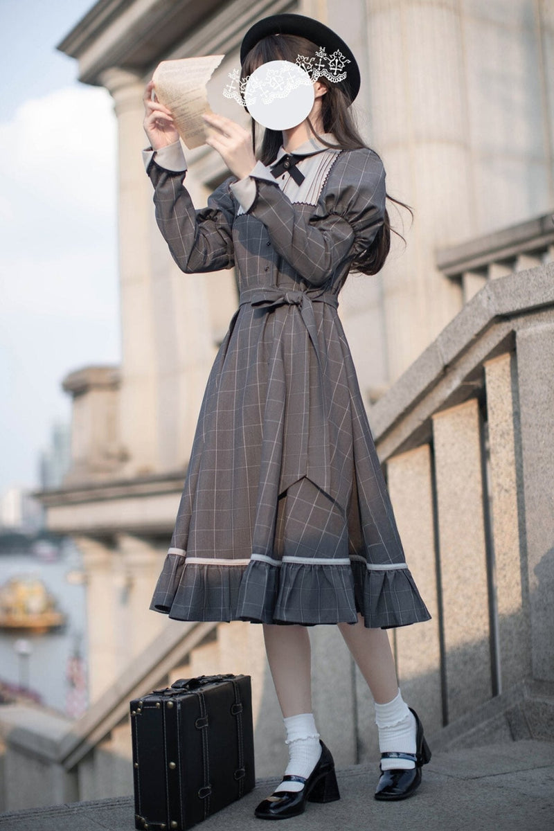 [pre-order] Gray Check Waist Dress