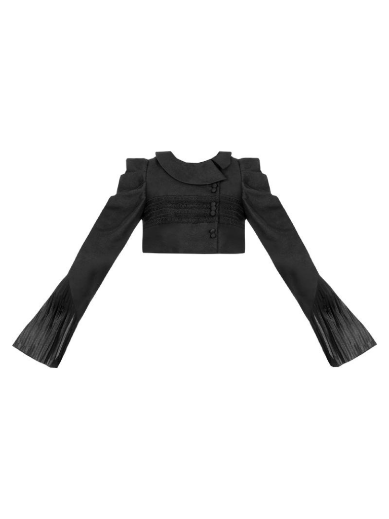 Night Traveler Classic Black Gothic Lace Jacket Dress + Ruffle White Blouse and Black Dress