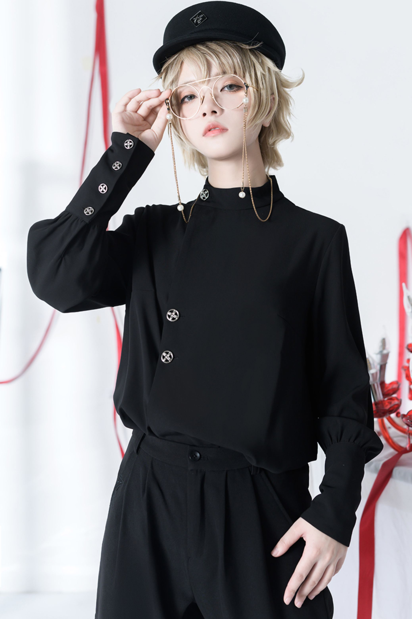 Retro Mode Stand Collar Blouse