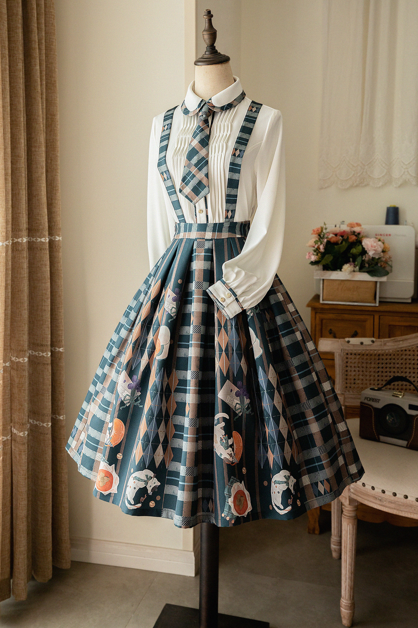 Retro Classic Academy Shirt + Vest + Plaid Skirt