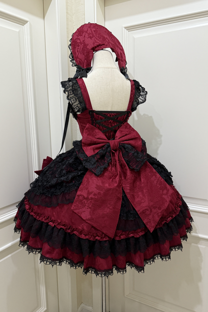 Rose Ruffle Princess Jumper Skirt + Bag Ribbon + Bonnet