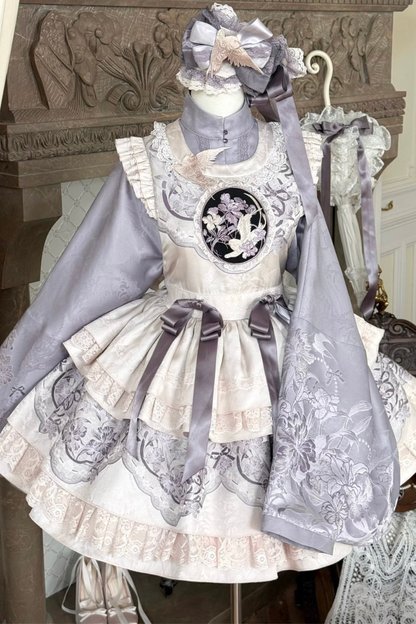 Chinese-style Stand Collar Jacket + Suspender Dress + Hairband