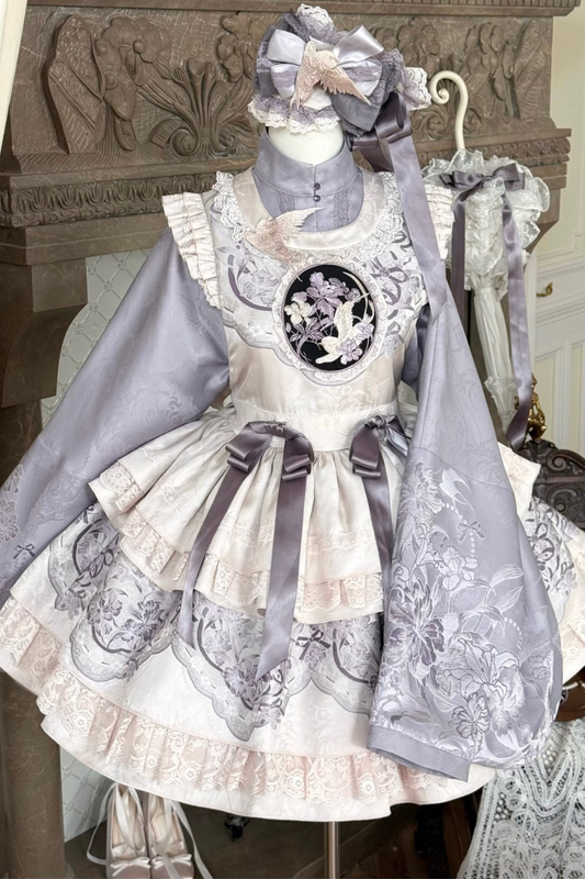 Chinese-style Stand Collar Jacket + Suspender Dress + Hairband