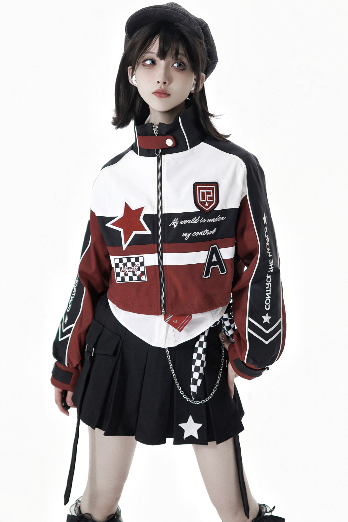 Biker Jacket + Shirt With Tie + Skirt + Belt
