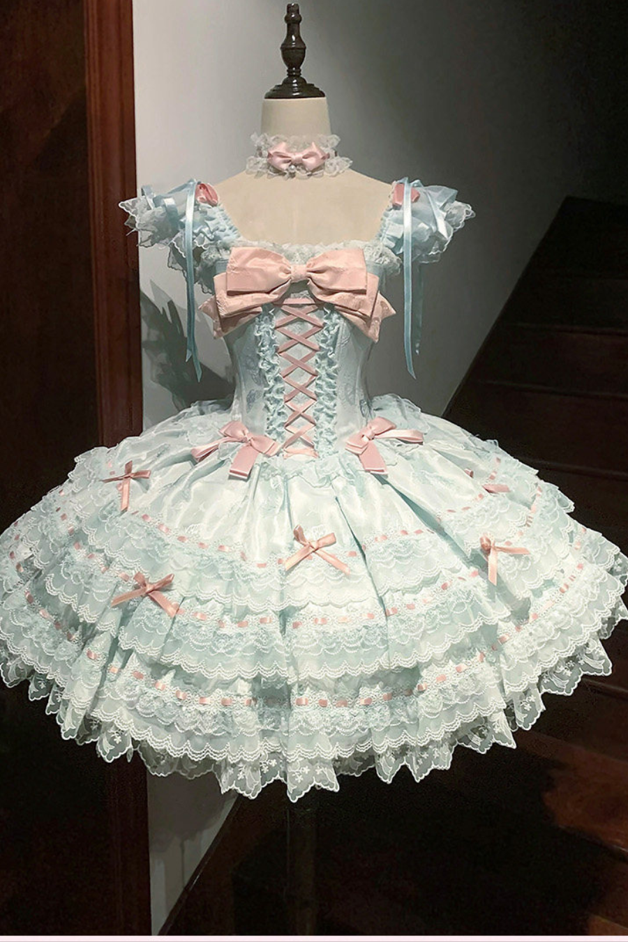 【予約商品】プリンセスリボンレースアップロリータドレス+アクセサリー