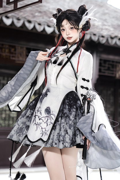 Chinese-style Top + Skirt + Camisole Dress + Leg Warmers