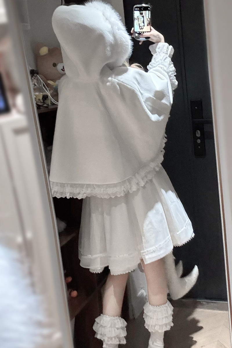 Fur Hooded Mantle + Tops + Skirt