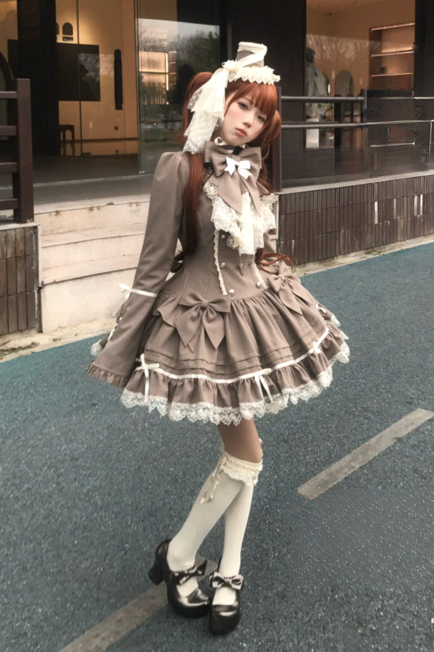 [pre-order Deadline: April 25] Phantom Cat Sweet Ribbon Stripe Lace Bell Sleeve Lolita Dress