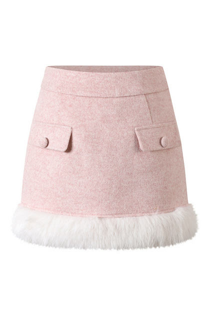 Sweet Girly Fur Waist Ribbon Coat + Fur Tight Skirt