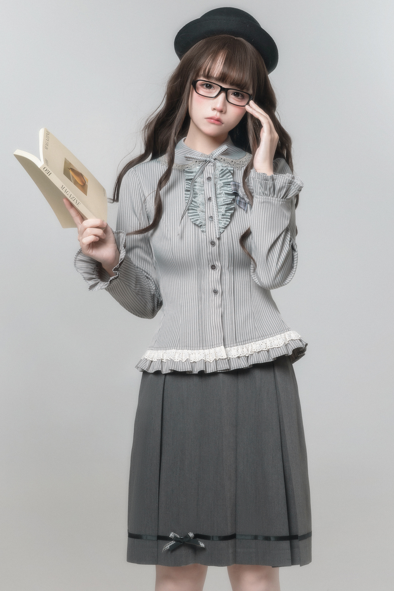 Retro College Jacket + Shirt + Skirt + Brooch