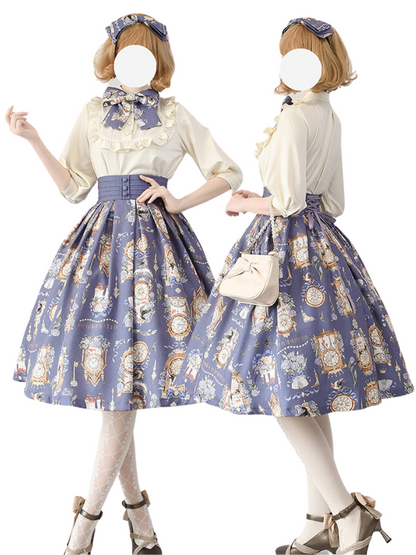 Eternal Echo Retro Classical Daily Lolita Print Shirt Skirt Set