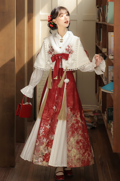 Retro Chinese-style Shawl + Tops + Skirt