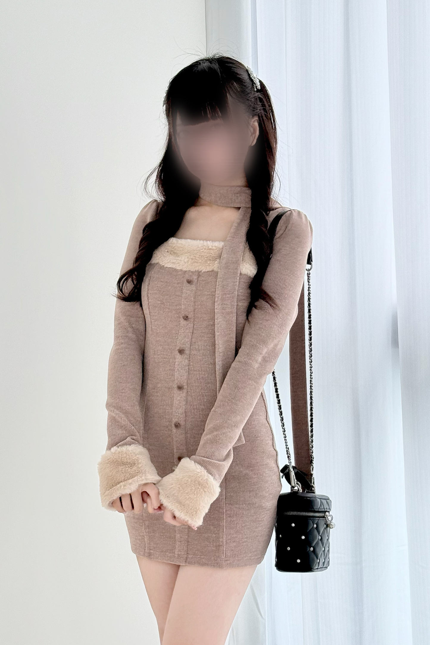Point Fleece Design Tight Dress
