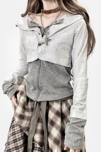 Subculture Gray Stripe Hoodie Tops