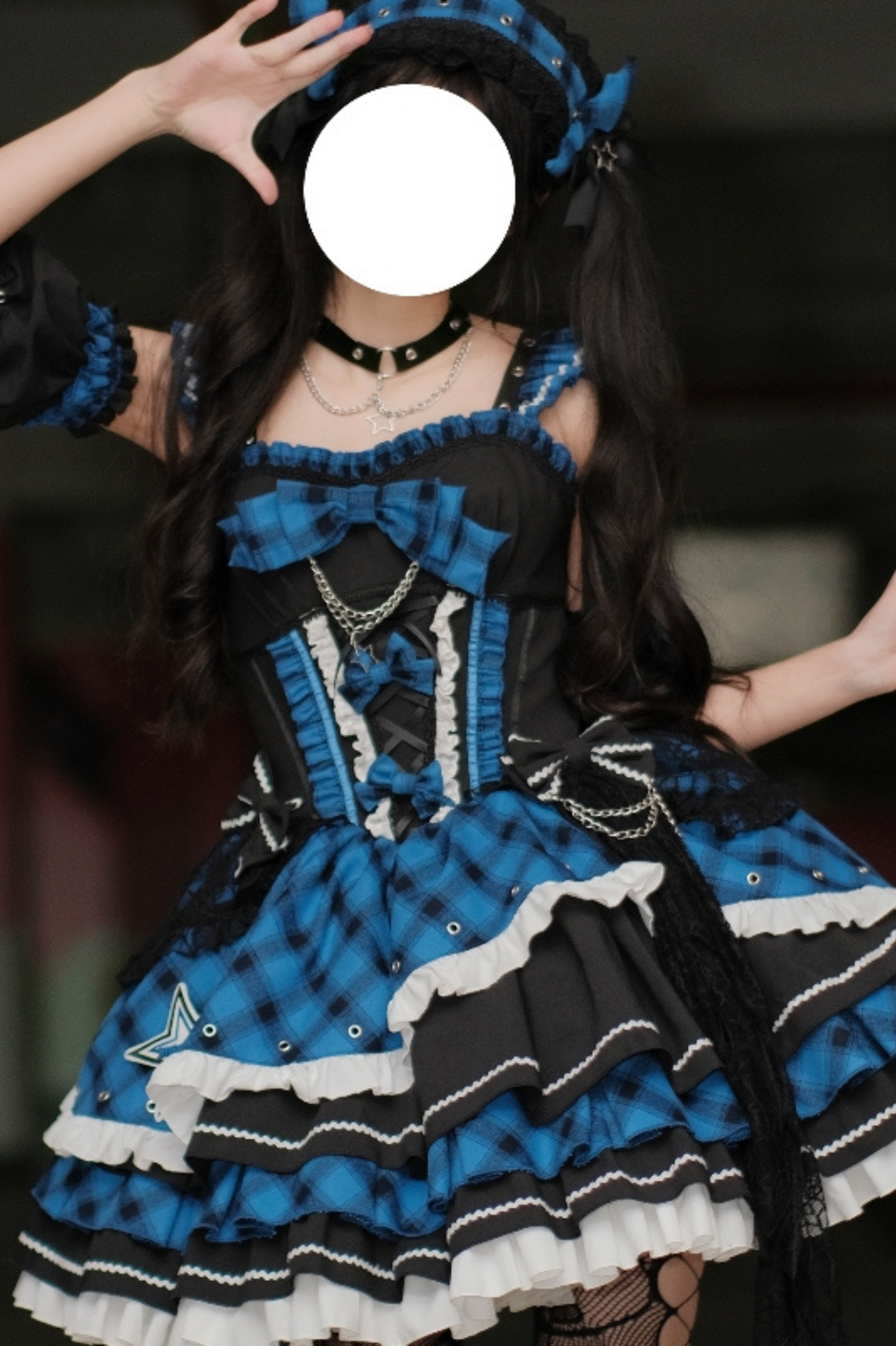Dark Series Plaid Lolita Dress + Headband + Tail