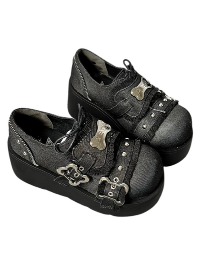 Angel Puppy Punk Style Round Toe Platform Shoes [denim/enamel]