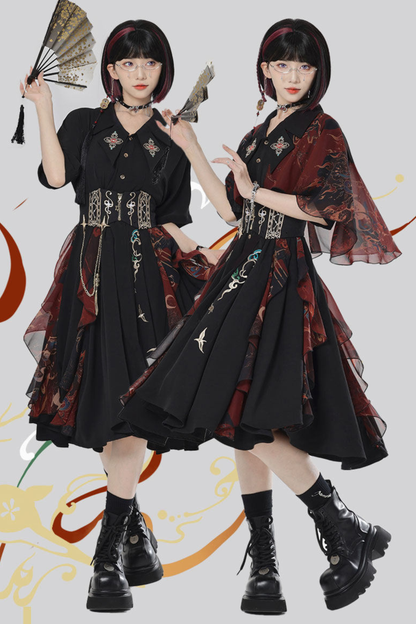 Chinese-style Embroidery Dress + Belt + Girdle