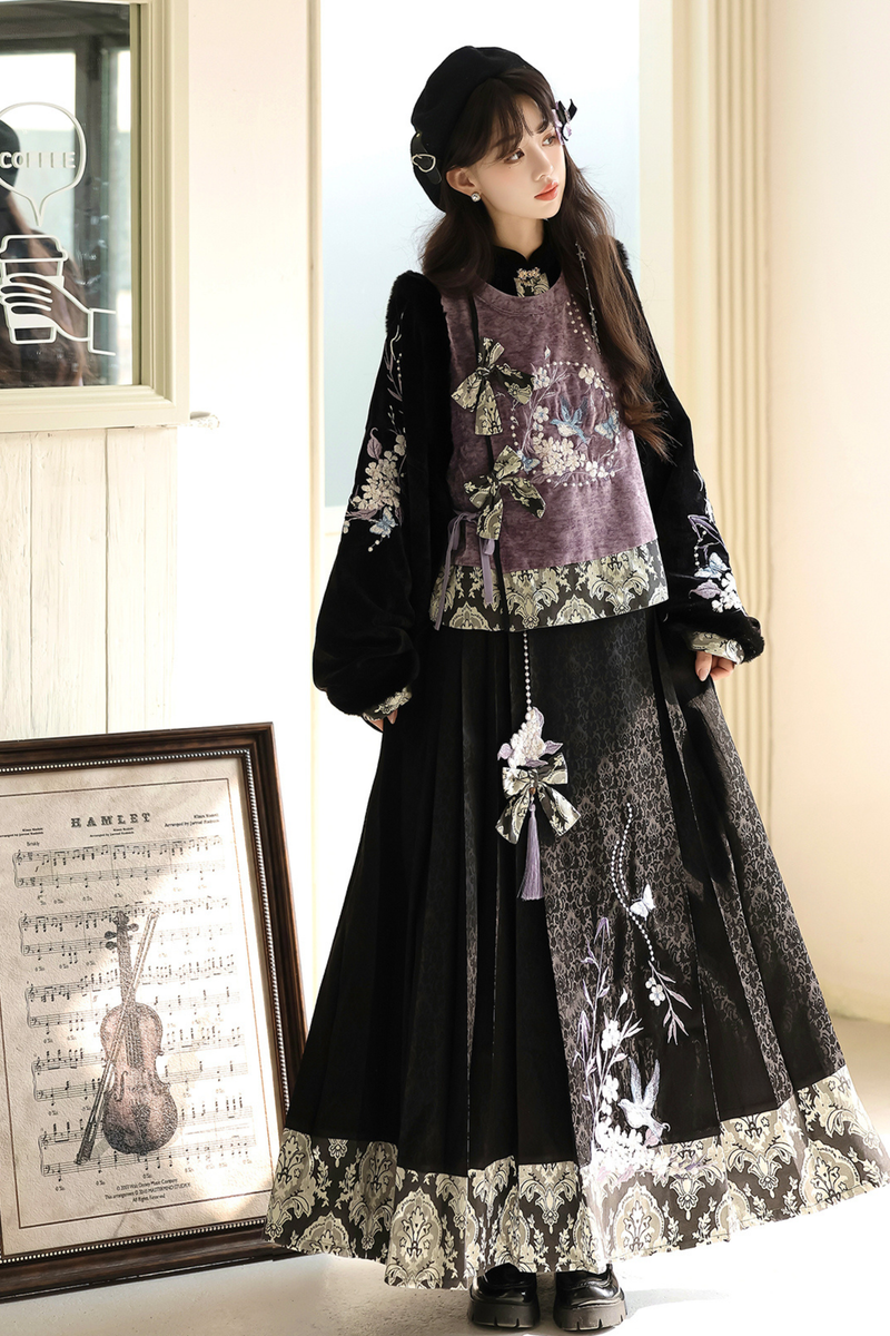 Dark Knight Chinese-style Top + Vest + Skirt