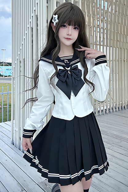 Long Sleeve Sailor Top + Skirt + Ribbon