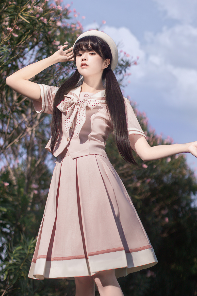 [pre-order] Retro Sweet College Tops + Pleated Skirt