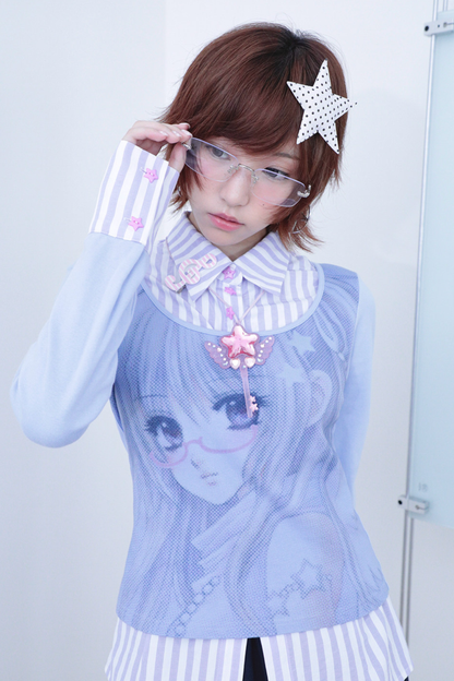 Anime Girl Striped Two Piece Top
