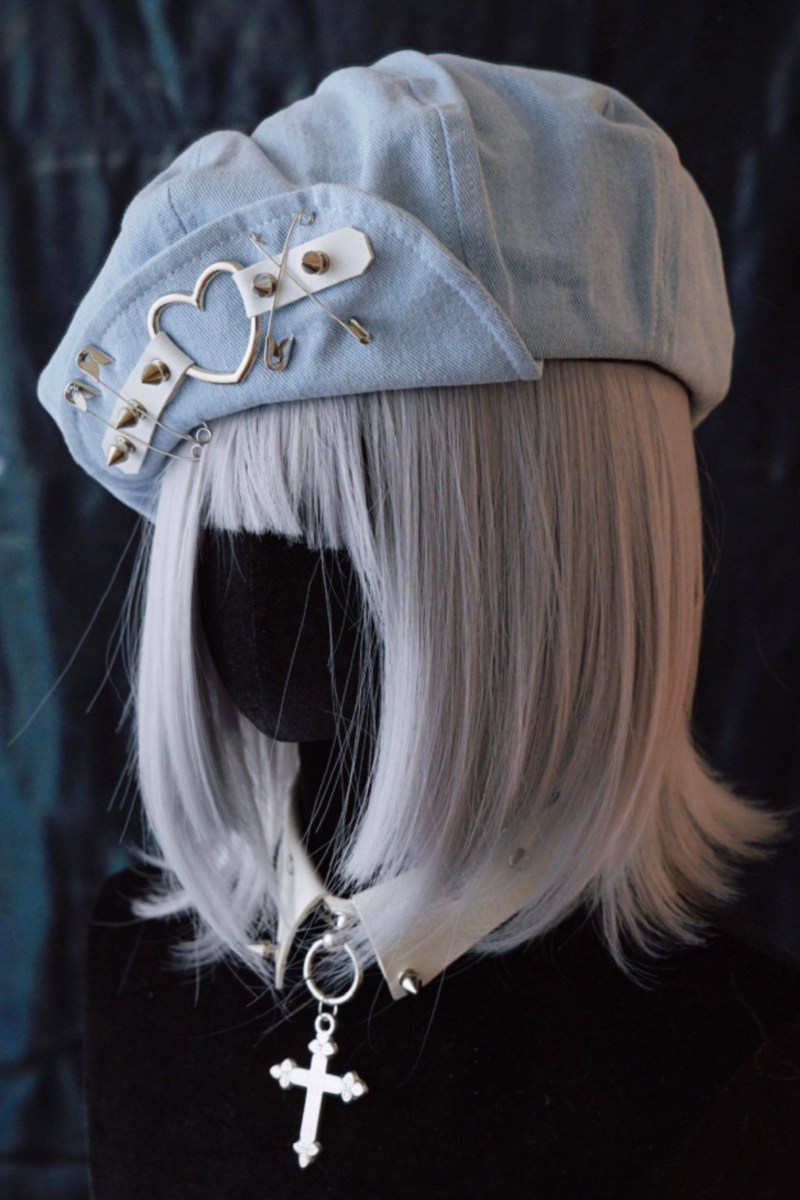 Denim Love Leather Buckle Cloud Hat Beret
