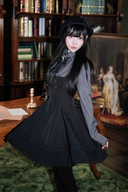 Dark French Patchwork Stripe Dress