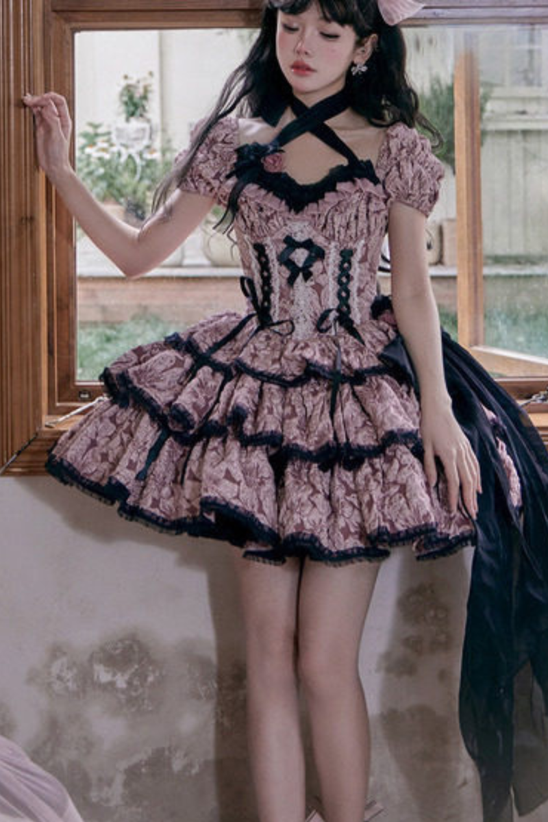 Dark Pink Lace Up Lolita Dress