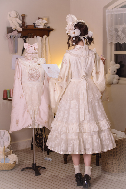 Chinese-style Pastel Top + Apron + Bow + Necklace + Brooch + Hair Accessories