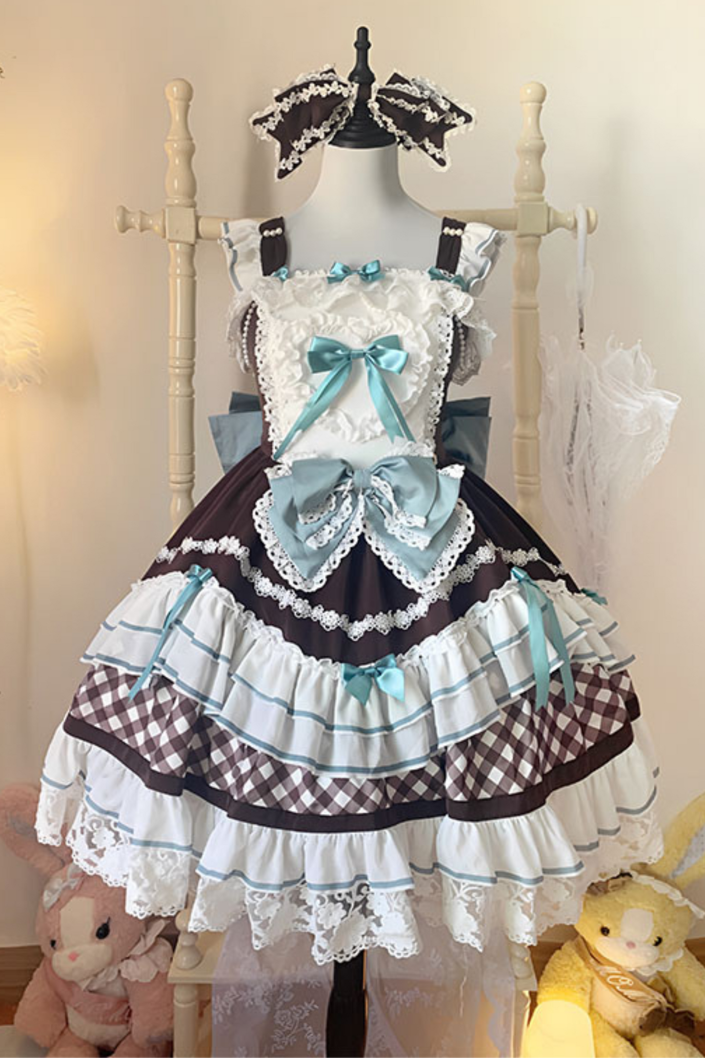 Heart Suspender Tiered Dress + Headpiece + Tail