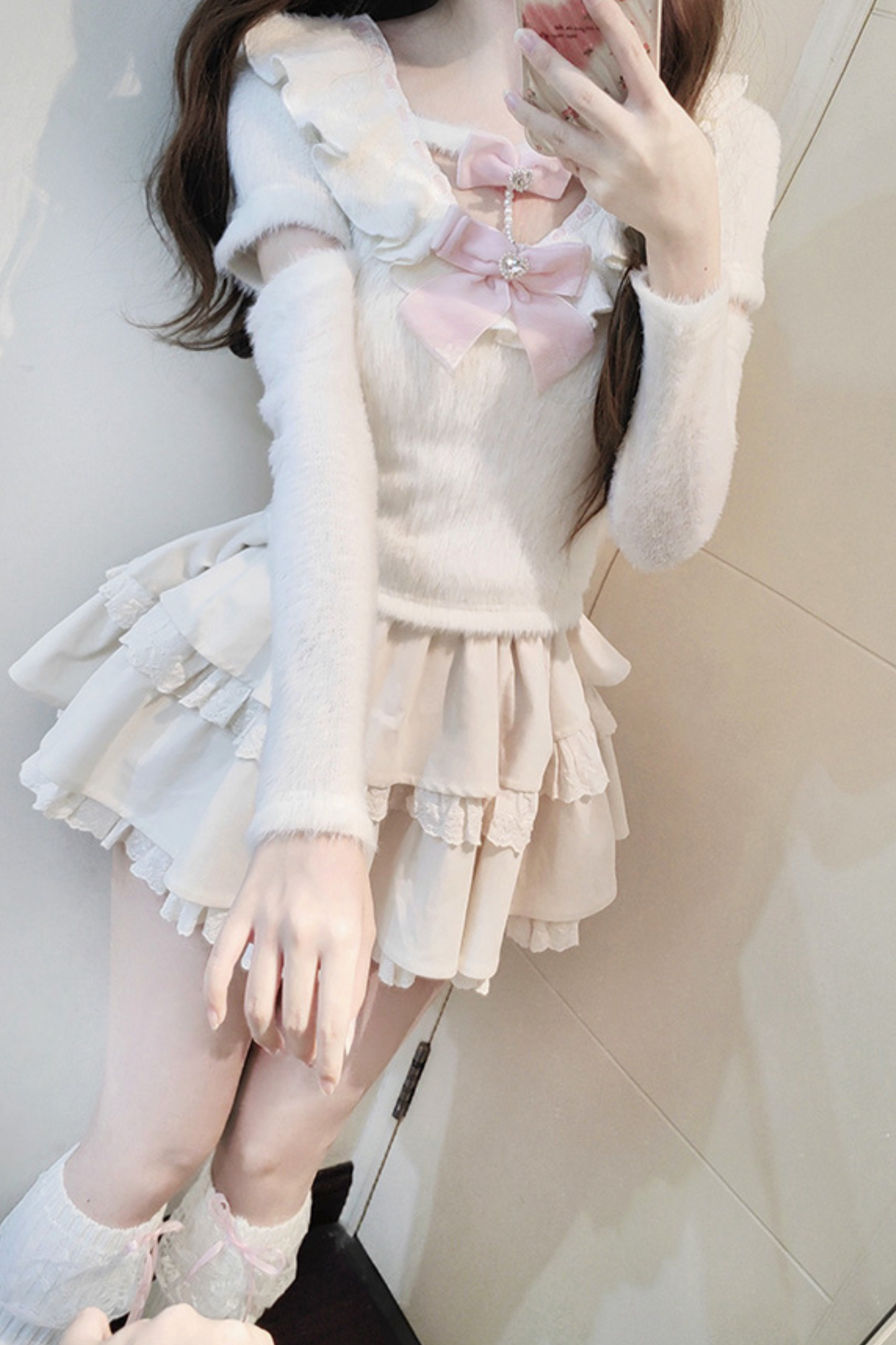 Sweet Girly Ribbon Top + Tiered Skirt