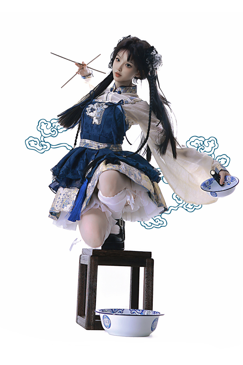 Chinese-style Suspender Skirt + Shirt + Accessories