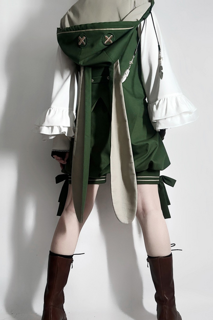 Bunny Ears Hoodie Vest + Shorts + Cape Feather Green Prince Cordage