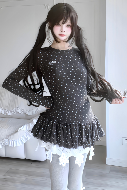 Y2k Dot Ruffle Top