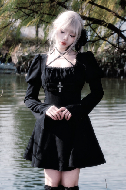 Dark Gothic Girl Flared Dress